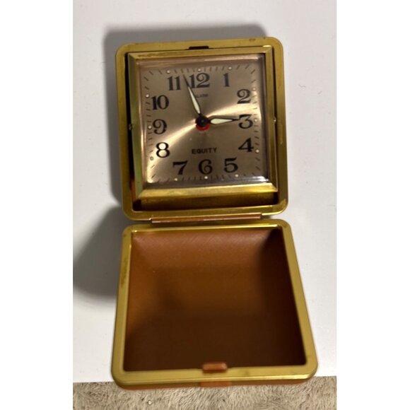 Vintage Equity Travel Alarm Clock In Brown Leatherette Case - Picture 5 of 6